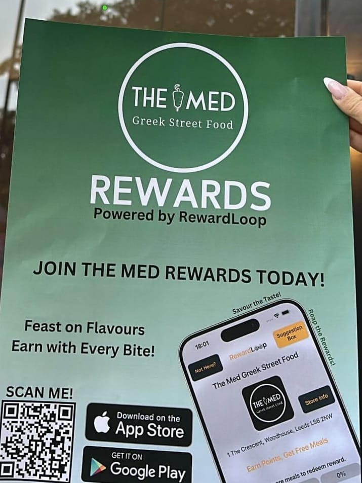 A Greek street food shop's RewardLoop poster on launch day