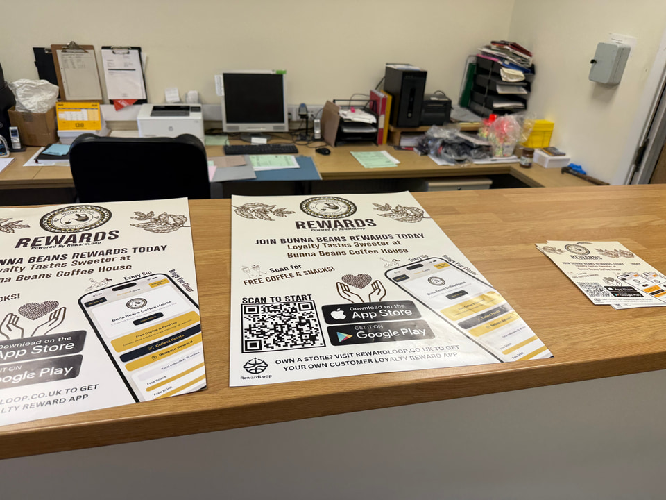 RewardLoop printed posters laid out before delivery