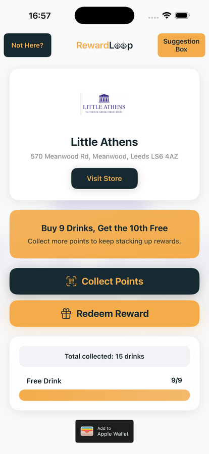 RewardLoop customer app experience for Little Athens