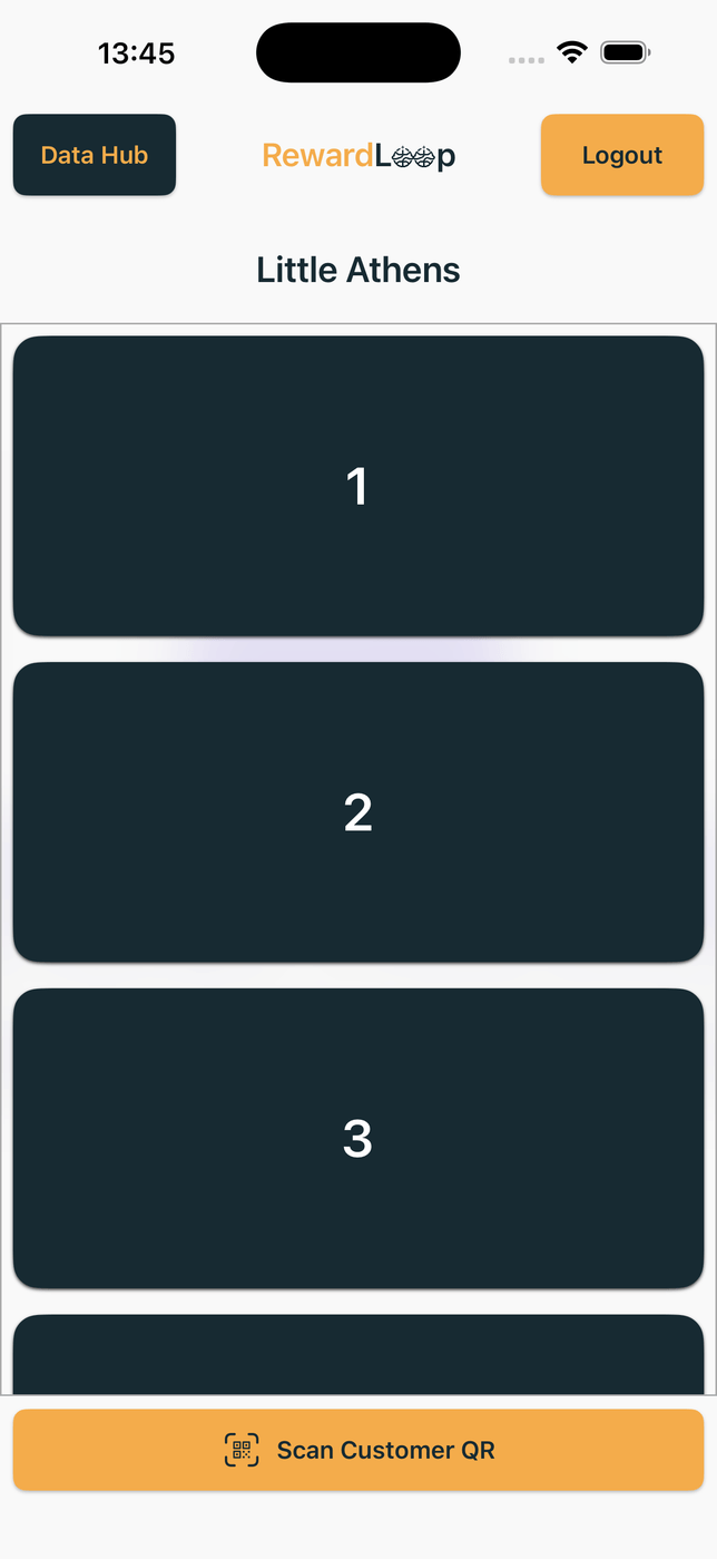 RewardLoop owner app visit or item count selection screen