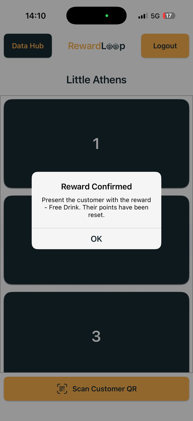 RewardLoop owner app reward confirmation after redemption