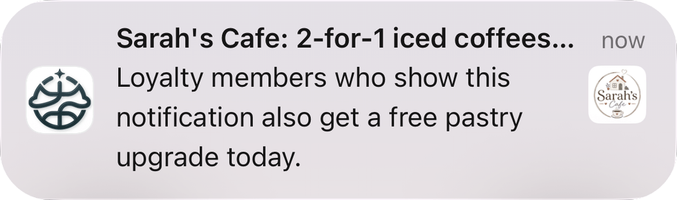 RewardLoop custom announcement notification showing a store offer