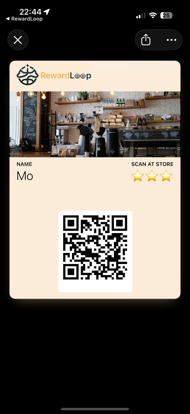 RewardLoop wallet pass view for fast boba and chai repeat visits