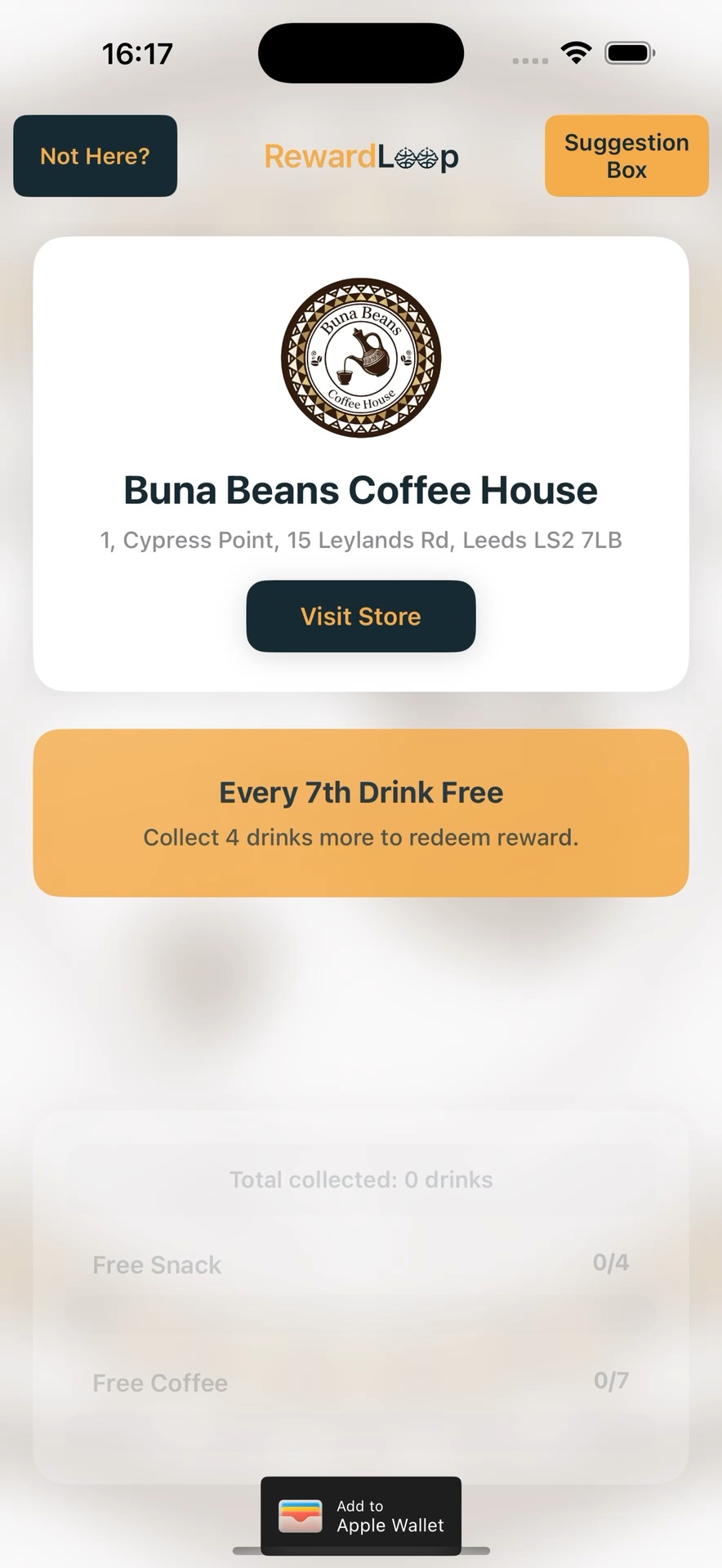 RewardLoop customer app reopening directly into the selected store experience