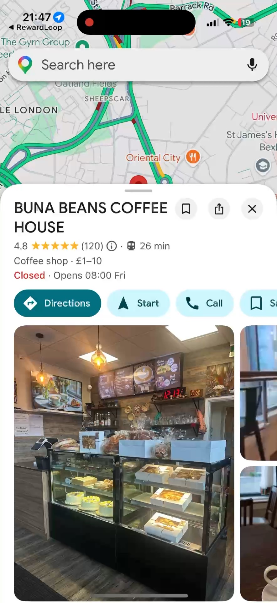 Video showing a customer tapping Visit Store in RewardLoop and opening a store's Google Maps listing