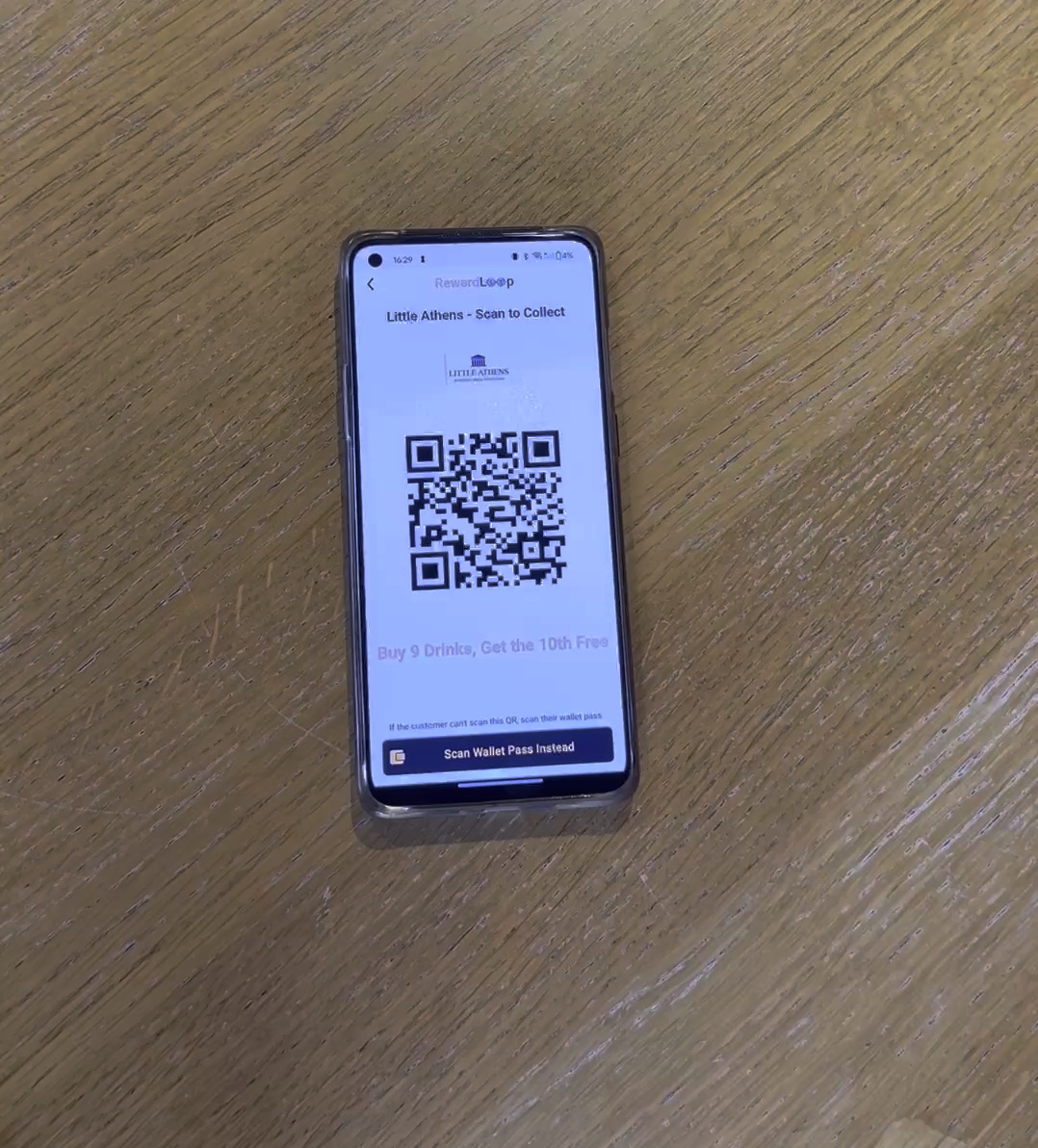 Real RewardLoop QR scan flow with owner and customer phones